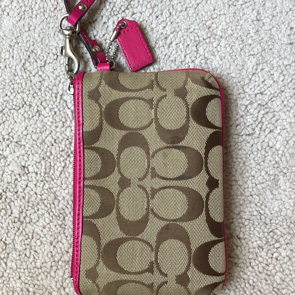 Small Pink & Khaki Coach Wristlet - Picture 2 of 3